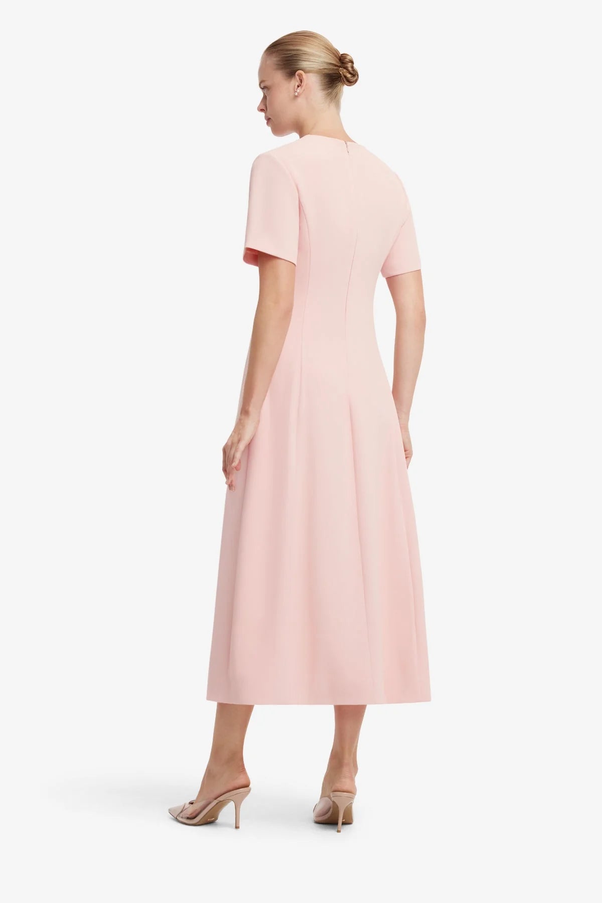 Caroline Appliqué Short Sleeve Midi Dress - Dusty Pink