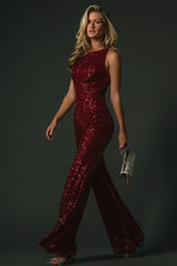 Hillary Sequin Jumpsuit | Wine