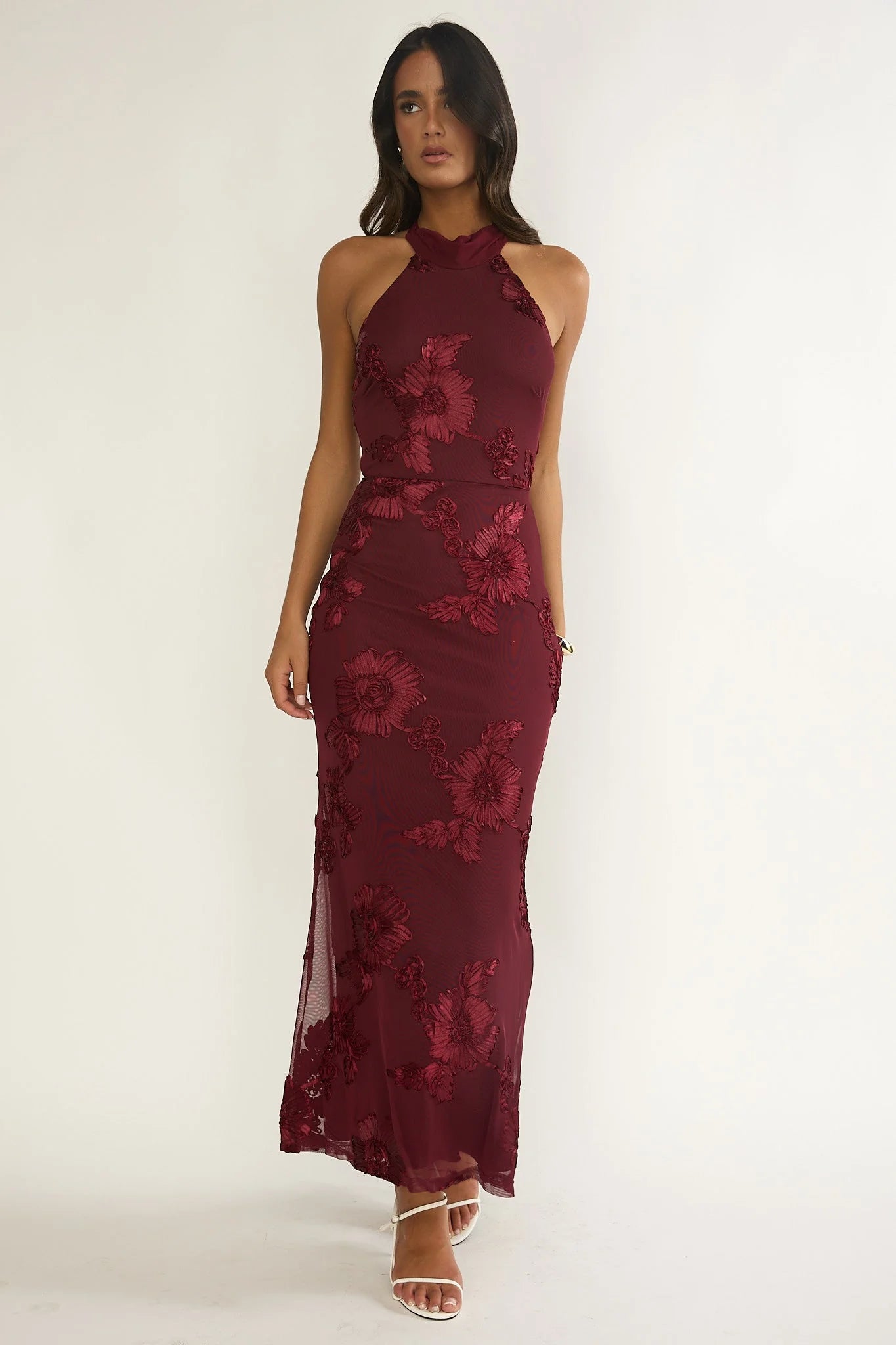 Shana Halterneck Maxi Dress Embellished Wine