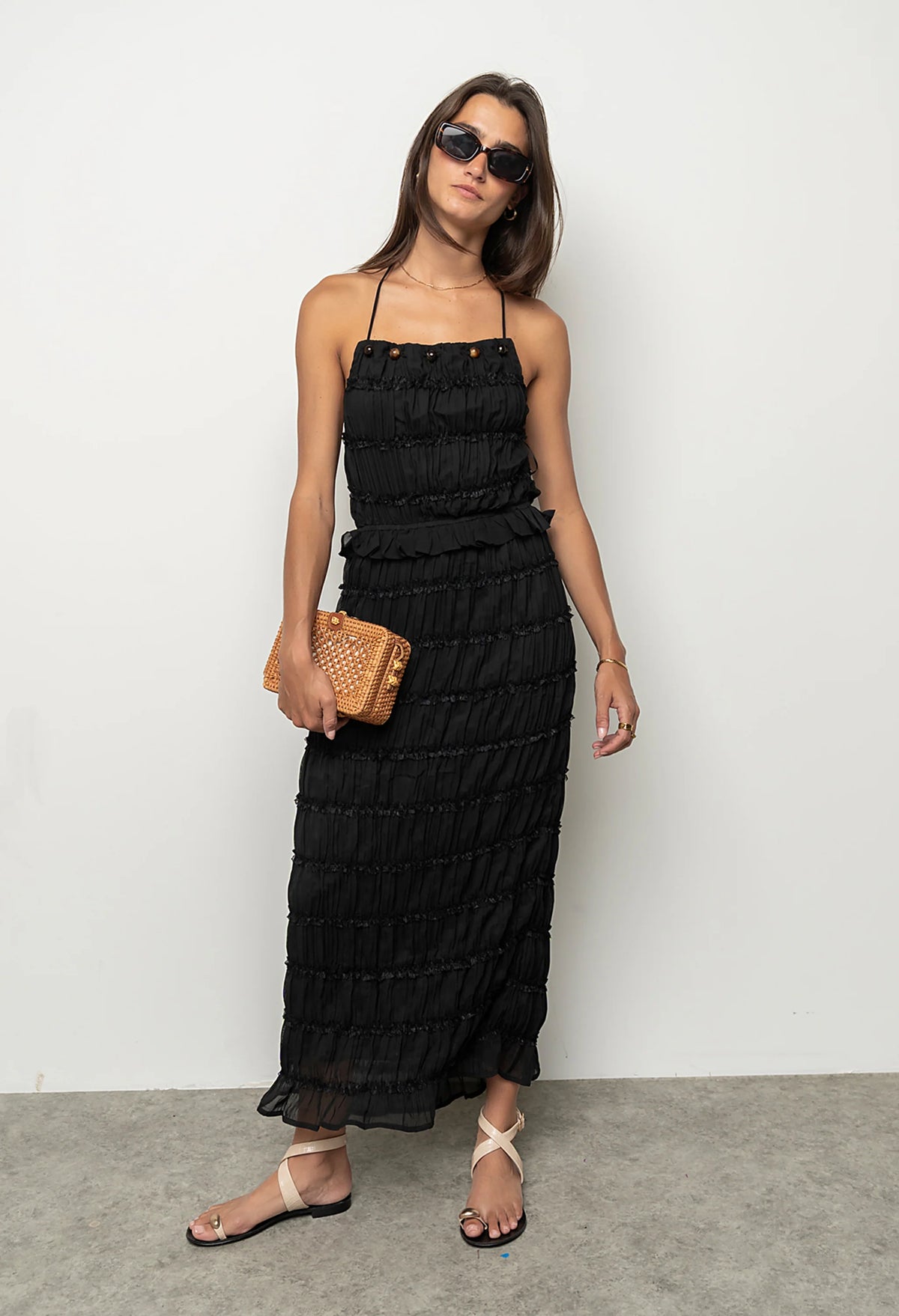 Marla Chiffon Midi Dress in Black