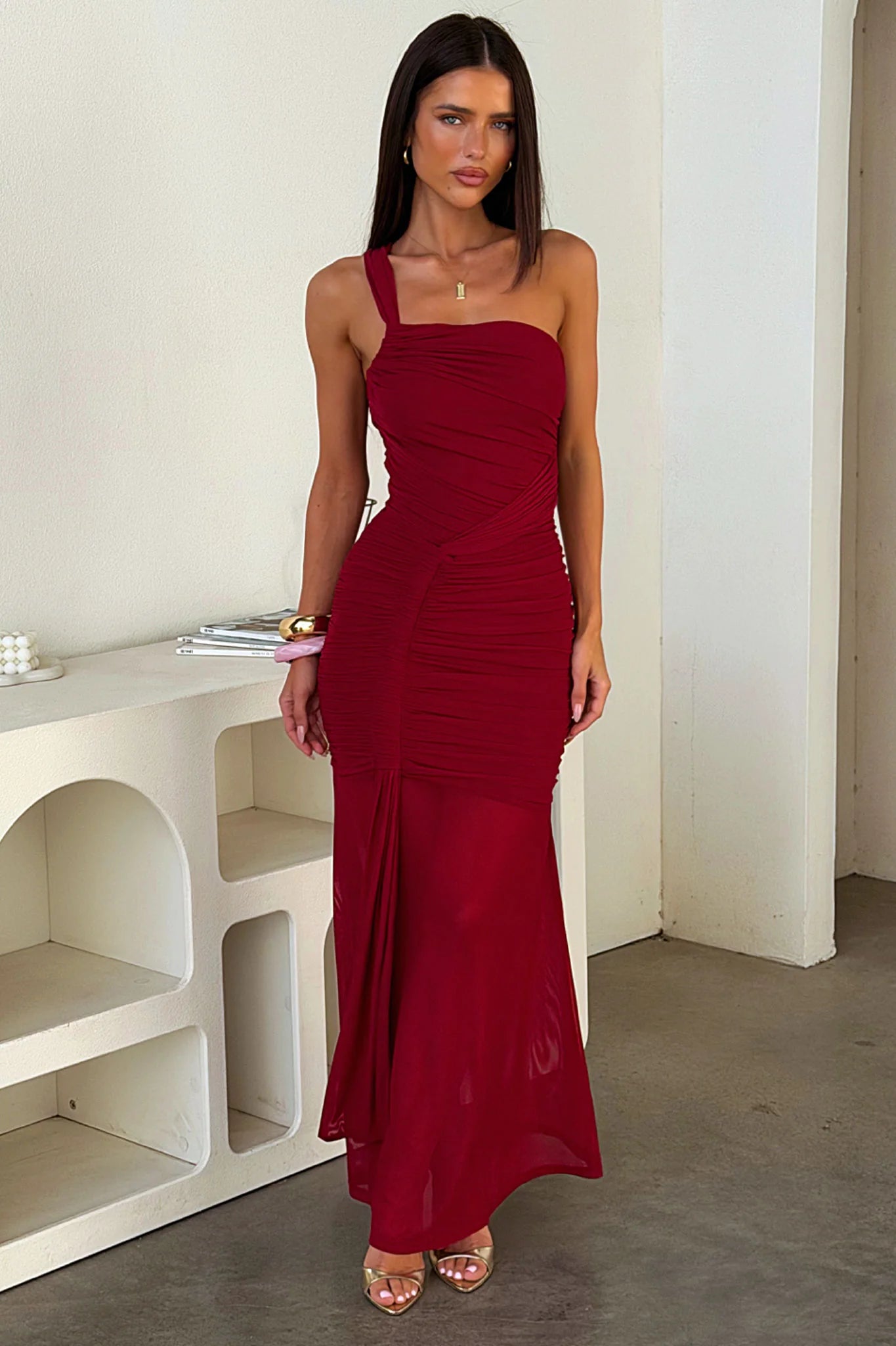Aria Lace Maxi Dress - Burgundy