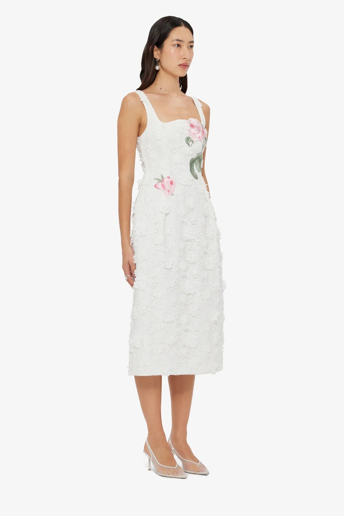 Larissa Embroidered Lace Midi Dress - Snow