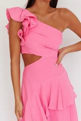 Deanna One-Shoulder Tiered Maxi Dress Pink