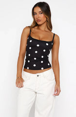 I'm The Answer Tank Top Black/White Polka Dot