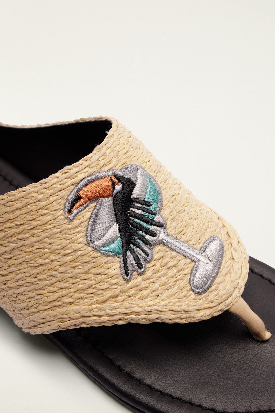 Raffia Embroidered Icons Flat Sandal