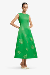 Cleo Appliqué Sleeveless Midi Dress - Verdant